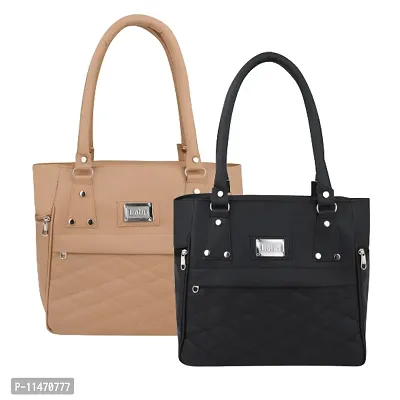 Stylish Multicoloured PU Self Pattern Handbags For Women Pack Of 2