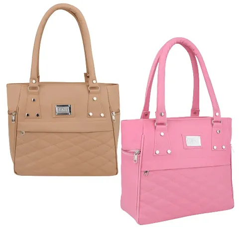 Stylish PU Self Pattern Handbags For Women Pack Of 2