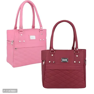 Stylish Multicoloured PU Self Pattern Handbags For Women Pack Of 2