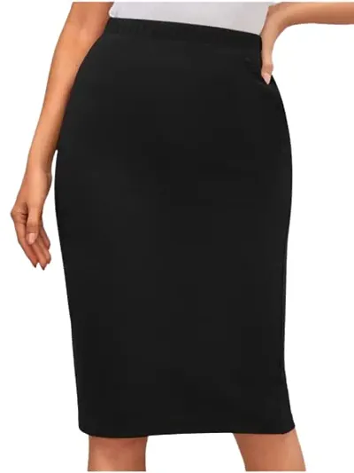 JINJIN FASHION Bodycon Pencil Skirt Knee Length for Woman Women's Knee Length Formal Pencil Skirt with Elastic Waist Band (Size in inches XS-26, S-28, M-30, L-32 INCHES)