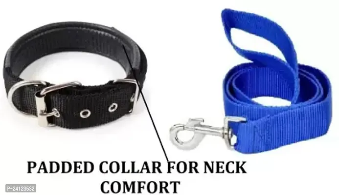 Imported Premium Quality Dog Collar+Leash(Combo Of 2). Dog Collar and Leash(Small, Black,Blue)-thumb0