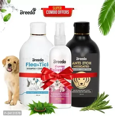 Flea-Tick Shampoo + Anti-Itch Shampoo 500 Ml + 100 Ml Spray Allergy Relief, Conditioning, Anti-Fungal, Anti-Microbial, Anti-Itching, Anti-Dandruff Natural Dog Shampoo(600 Ml) Combo Pack