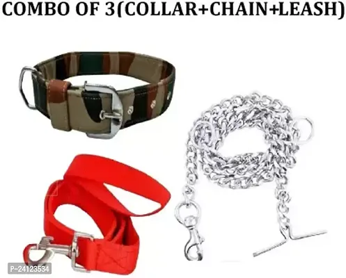 Premium Quality Dog Choke Collar+Leash+Chain(Combo Of 3) Dog Collar and Chain(Medium, Army,Red)