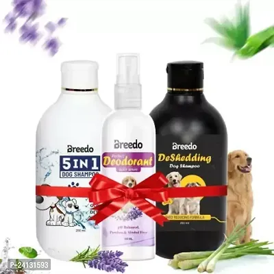 Dog and Cat 5In1 Shampoo + Deshedding Shampoo + Deodorizine Spray Conditioning, Anti-Fungal, Anti-Microbial, Anti-Itching, Anti-Dandruff Natural Dog Shampoo(600 Ml) Combo Pack