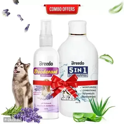 Combo Of 2 Dog 5 In 1 Shampoo 250 Ml + Dog Deodorant Purple Spray 100 Ml Allergy Relief, Conditioning, Anti-Fungal, Anti-Microbial, Anti-Itching, Anti-Dandruff Natural Dog Shampoo(250 Ml) Combo Pack-thumb0
