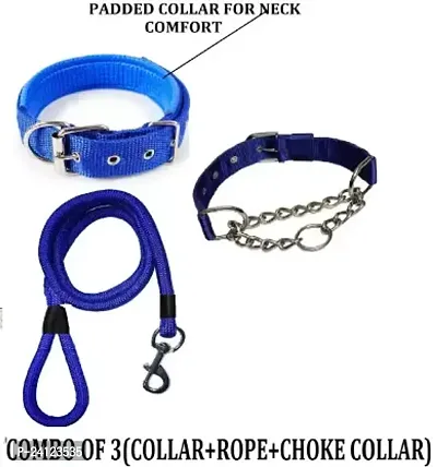 Imported Best High Quality Dog Collar+Rope+Choke Collar(Combo Of 3) Dog Collar and Leash(Large, Blue)