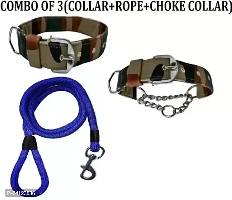 Imported Best High Quality Dog Collar+Rope+Choke Collar(Combo Of 3) Dog Collar and Leash(Small, Army,Blue)-thumb0