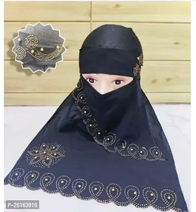 Contemporary Navy Blue Chiffon Solid Hijab For Women