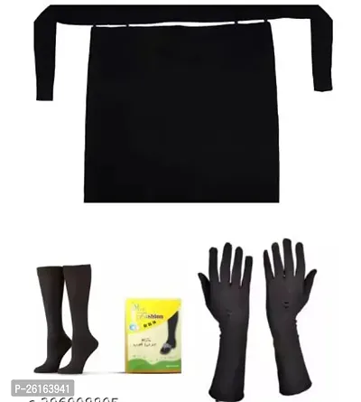 Contemporary Black Chiffon Solid Hijab For Women Pack Of 3 Hijab Socks And Gloves-thumb0