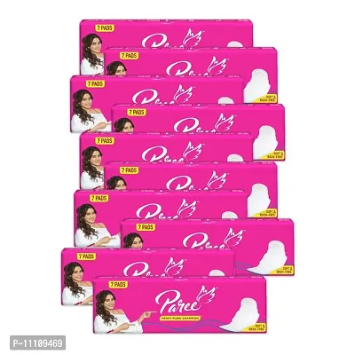 Paree Soft  Rash Free Regular Sanitary Pads for Women|7 Pads each (Combo of 10)|Quick Absorption|Heavy Flow Champion|Gentle Fragrance|Leakage-Proof|Skin Friendly-thumb0