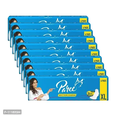 Paree Dry Feel Sanitary Pads For Women |XL-6 Pads each (Combo of 10)|Heavy Flow Champion|Double Feathers for Extra Coverage|Quick Absorption|Gentle Fragrance|Skin Friendly-thumb0
