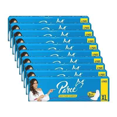 Paree Dry Feel Sanitary Pads For Women |XL-6 Pads each (Combo of 10)|Heavy Flow Champion|Double Feathers for Extra Coverage|Quick Absorption|Gentle Fragrance|Skin Friendly