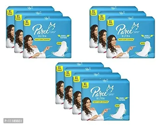 Paree Super Ultra Dry Feel Double Feathers Sanitary Pads for Women| XL-6 Pads each (Combo of 10)|Trifold Sanitary Pads|Quick Absorbtion|Heavy Flow Champion|With Disposable Covers|Wide Coverage|Gentle-thumb0