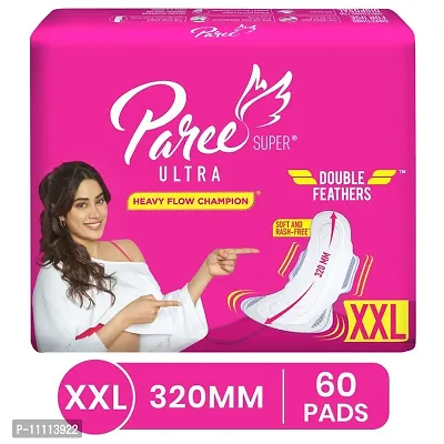 Paree Super Ultra Soft Feel Double Feathers Sanitary Pads for Women|XXL-6 Pads each (Combo of 10)| Trifold Sanitary Pads|Quick Absorbtion|Heavy Flow Champion|With Disposable Covers|Wide Coverage|Gentl-thumb0