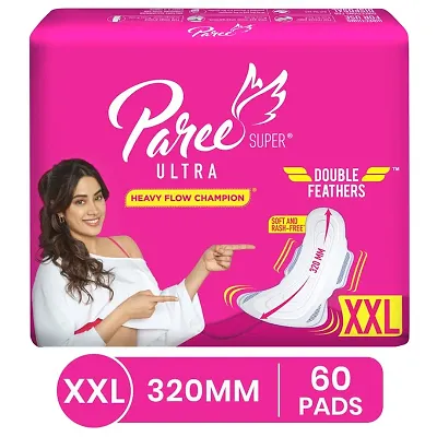 Paree Super Ultra Soft Feel Double Feathers Sanitary Pads for Women|XXL-6 Pads each (Combo of 10)| Trifold Sanitary Pads|Quick Absorbtion|Heavy Flow Champion|With Disposable Covers|Wide Coverage|Gentl