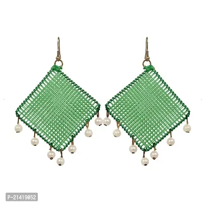 SM FASHION Stylish Silk Thread Earrings | Unique Earrings For Women  Girls Use Every Wear Fabric Ear Thread (Green)