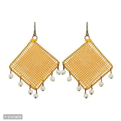 SM FASHION Stylish Silk Thread Earrings | Unique Earrings For Women  Girls Use Every Wear Fabric Ear Thread (Yellow)