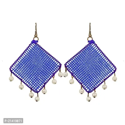 SM FASHION Stylish Silk Thread Earrings | Unique Earrings For Women  Girls Use Every Wear Fabric Ear Thread (Blue)
