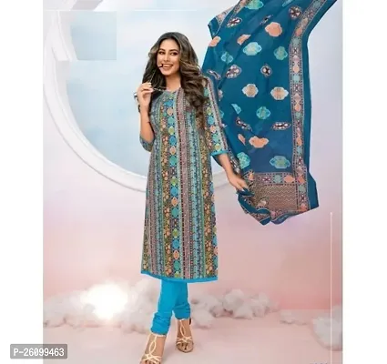 Elegant Multicoloured Cotton Printed Dress Material with Dupatta For Women