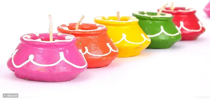 PANSHUL FAB & TEX Decorative Clay Matki Diyas,Colourful Diya Set-Diya for Diwali- Set of 10-thumb5