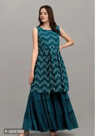 Stylish Green Georgette Kurta With Palazzo Set For Women-thumb0