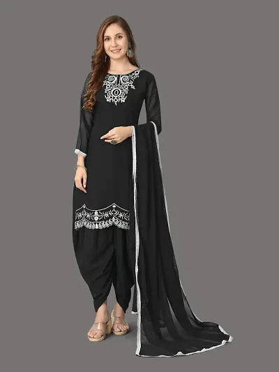 Stylish Georgette Embroidered Kurta Bottom Dupatta Set