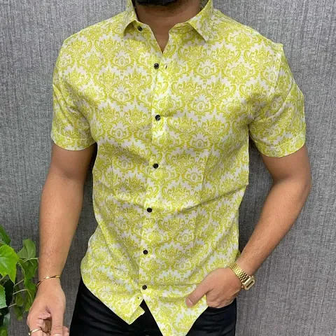 Cotton Printed Short Sleeves Party Shirt