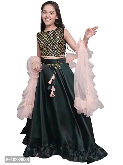 Navy Blue Color Latest Design Heavy Flower Girls Semi Stitched Wedding Wear  Lehenga Choli_Suitable To 8-13 Years Girls .