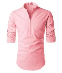 Men's Baby pink zipper rayon shirt-thumb2