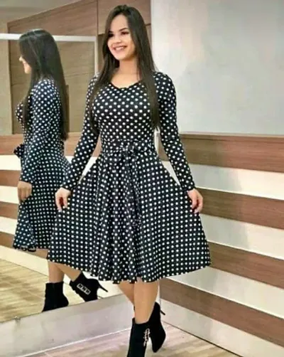 Classic Crepe Polka Dotted Dresses for Women