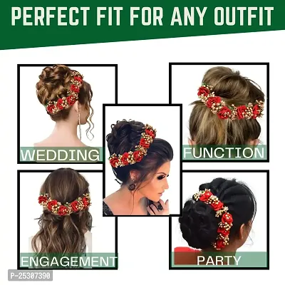 Gajra Hair Accessories for Women Juda Bun,Red Colour Pack of 1-thumb4