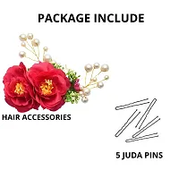 Vanity Glam Kids Attractive Artificial Flower Shaped Wedding Hair Accessories/Hair Pins/Juda Pins for Kids Girls - (Red Green ) (5 Pieces Hair Pins  1 Hair Accessories) (Multiple Styles)-thumb3