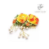 Vanity Glam Yellow Artificial Flower Hair Accessories Shaped Wedding Hair Pins  Juda Pins for Women and Girls - (Yellow Orange ) (5 Pieces Hair Pins  1 Hair Accessories) (Multiple Styles)-thumb1