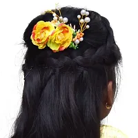 Vanity Glam Yellow Artificial Flower Hair Accessories Shaped Wedding Hair Pins  Juda Pins for Women and Girls - (Yellow Orange ) (5 Pieces Hair Pins  1 Hair Accessories) (Multiple Styles)-thumb4