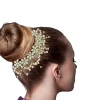 Vanity Glam Latest Silver Artificial flower Juda Hair Pin  Hair Accessories For Girls  Women (Pack of 1) (New Green Golden)-thumb1