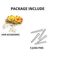 Vanity Glam Yellow Artificial Flower Hair Accessories Shaped Wedding Hair Pins  Juda Pins for Women and Girls - (Yellow Orange ) (5 Pieces Hair Pins  1 Hair Accessories) (Multiple Styles)-thumb2