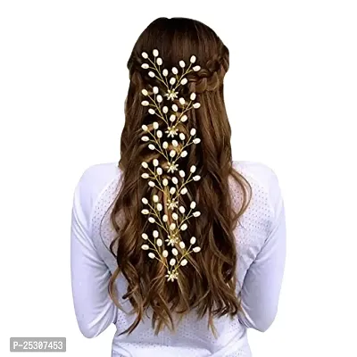 Women Attractive Artificial Rounded Golden and Pearl Wedding Hair-thumb0