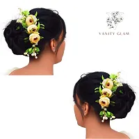 Vanity Glam Bride Wedding Hair Pins Yellow Green Leave Shape Bridal Hair Accessories Pearl Flower Hairstyle Juda Pin For Women and Girls (Pack of 6) (Yellow Green)-thumb4