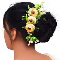 Vanity Glam Bride Wedding Hair Pins Yellow Green Leave Shape Bridal Hair Accessories Pearl Flower Hairstyle Juda Pin For Women and Girls (Pack of 6) (Yellow Green)-thumb1