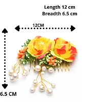 Vanity Glam Yellow Artificial Flower Hair Accessories Shaped Wedding Hair Pins  Juda Pins for Women and Girls - (Yellow Orange ) (5 Pieces Hair Pins  1 Hair Accessories) (Multiple Styles)-thumb3