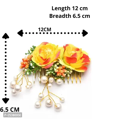 Vanity Glam Yellow Artificial Flower Hair Accessories Shaped Wedding Hair Pins  Juda Pins for Women and Girls - (Yellow Orange ) (5 Pieces Hair Pins  1 Hair Accessories) (Multiple Styles)-thumb4