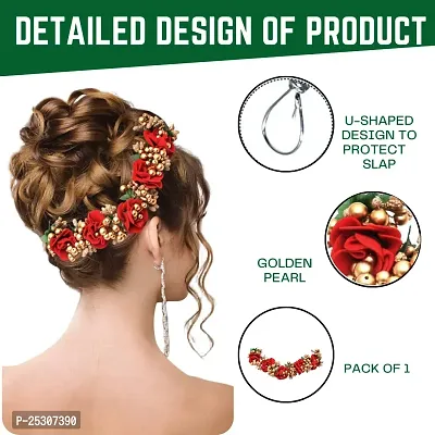 Gajra Hair Accessories for Women Juda Bun,Red Colour Pack of 1-thumb5