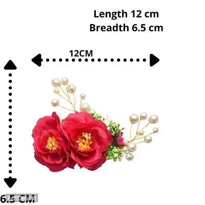 Vanity Glam Kids Attractive Artificial Flower Shaped Wedding Hair Accessories/Hair Pins/Juda Pins for Kids Girls - (Red Green ) (5 Pieces Hair Pins  1 Hair Accessories) (Multiple Styles)-thumb3