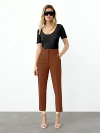 Womenrsquo;s Mustard Cotton Blend Slim Fit Pleated Formal Trousers-thumb1