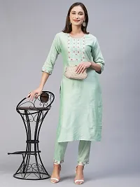 Womens Silk Blend Embroidered Straight Kurta Pant Set-thumb1