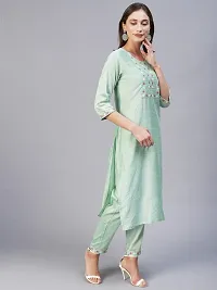 Womens Silk Blend Embroidered Straight Kurta Pant Set-thumb2