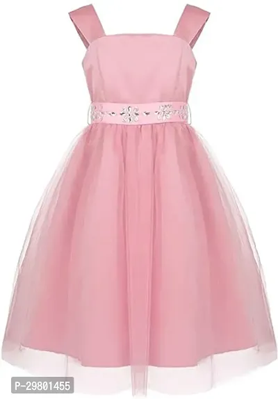 Fabulous Peach Net A-Line Dress For Girls