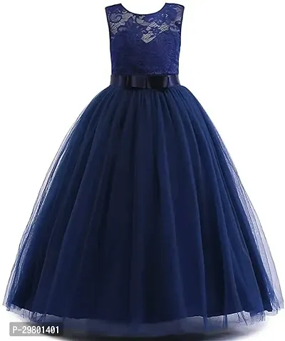 Fabulous Blue Satin A-Line Dress For Girls