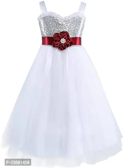 Fabulous White Net A-Line Dress For Girls