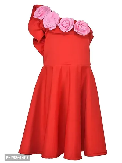 Fabulous Red Cotton Spandex A-Line Dress For Girls-thumb0